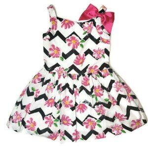 Little Angels By Us Angels Floral Chevron Dress 3T Pink & White Cotton sundress